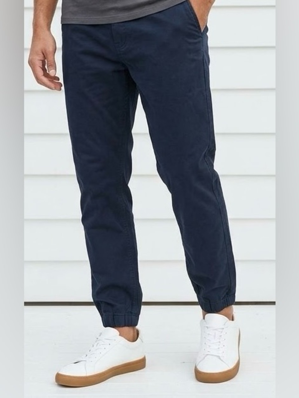 Ezekiel Navy Blue Chino Jogger Pants Stretched Elastic Waist Sides & Cuffs Sz L